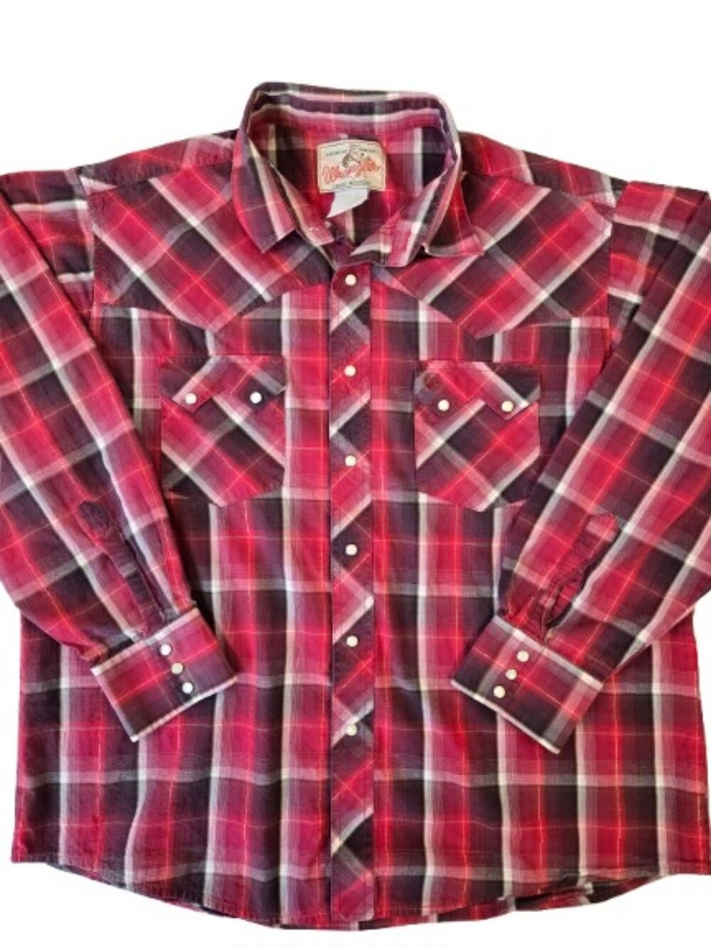 Vintage Y2K Wrangler Pearl Snap Red Plaid Western Shirt Metallic Thread